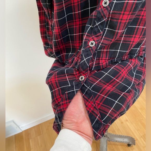 J Jill Red Black Plaid 100% Cotton Long Sleeve Button Tunic Size Large - Picture 3 of 7